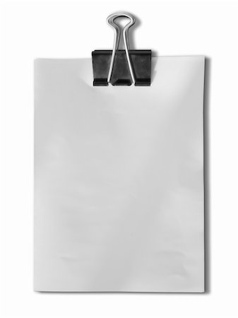 simsearch:400-06696037,k - Black clip and White blank note paper on White background Stock Photo - Budget Royalty-Free & Subscription, Code: 400-04757247