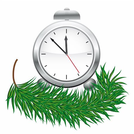 Watches and green fir branches. Vector illustration. Vector art in Adobe illustrator EPS format, compressed in a zip file. The different graphics are all on separate layers so they can easily be moved or edited individually. The document can be scaled to any size without loss of quality. Foto de stock - Super Valor sin royalties y Suscripción, Código: 400-04757346