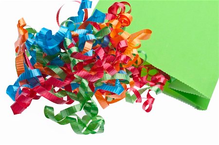 simsearch:400-05325346,k - Green Gift Bag with Rainbow Ribbon Isolated on White Ready for a Party. Photographie de stock - Aubaine LD & Abonnement, Code: 400-04757526