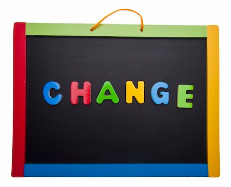 Lesson on Change in Bright Letters on a School Chalkboard. Isolated on White with a Clipping Path. Stock Photo - Budget Royalty-Free & Subscription, Code: 400-04757567