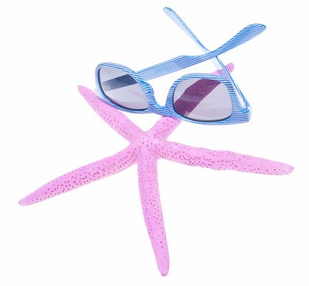 simsearch:400-04225197,k - Blue sunglasses and a vibrant pink starfish for a day on the beach.  Isolated on white with a clipping path. Stock Photo - Budget Royalty-Free & Subscription, Code: 400-04757581