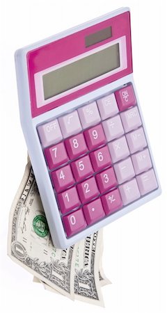 simsearch:693-03301396,k - Pink calculator with money isolated on a white background with a clipping path. Photographie de stock - Aubaine LD & Abonnement, Code: 400-04757642