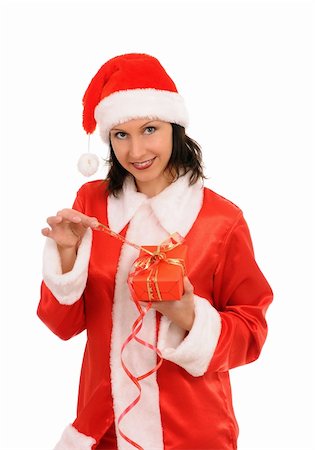 simsearch:400-07332398,k - santa woman with gift isolated on white background Photographie de stock - Aubaine LD & Abonnement, Code: 400-04757925