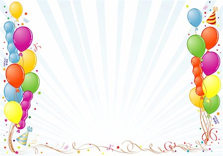 red and yellow confetti - Birthday Frame with Balloon, Streamer and Party Hat, element for design, vector illustration Foto de stock - Super Valor sin royalties y Suscripción, Código: 400-04758007