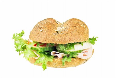 Fresh sandwich with ham and vegetables over white background Stock Photo - Budget Royalty-Free & Subscription, Code: 400-04758139