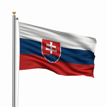 Flag of Slovakia with flag pole waving in the wind over white background Stock Photo - Budget Royalty-Free & Subscription, Code: 400-04758249