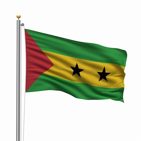 santomean - Flag of Sao Tome and Principe with flag pole waving in the wind over white background Stock Photo - Budget Royalty-Free & Subscription, Code: 400-04758242