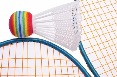 simsearch:400-04758470,k - Vibrant Badminton Equipment Close Up of Raquets and Shuttlecock / Birdie Foto de stock - Royalty-Free Super Valor e Assinatura, Número: 400-04758729