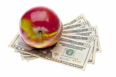 simsearch:400-04758612,k - Apples and Money for the Rising Cost of Health Care and Education.  Isolated on White. Stock Photo - Budget Royalty-Free & Subscription, Code: 400-04759174