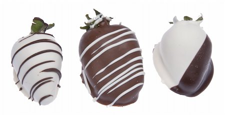 Trio of Chocolate Covered Strawberries isolated on white with a clipping path.  A romantic treat. Stock Photo - Budget Royalty-Free & Subscription, Code: 400-04759223