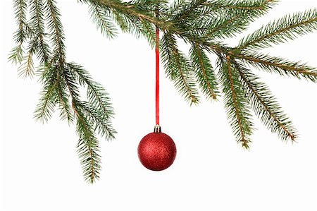 simsearch:400-04073863,k - Red Christmas ball hanging from Tree Photographie de stock - Aubaine LD & Abonnement, Code: 400-04759536