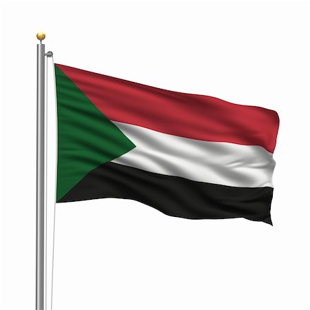 simsearch:400-04261003,k - Flag of Sudan with flag pole waving in the wind over white background Photographie de stock - Aubaine LD & Abonnement, Code: 400-04759888