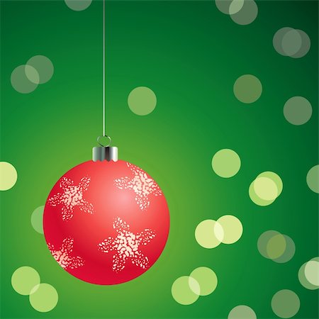 Red christmas ball on the glowing green background Stock Photo - Budget Royalty-Free & Subscription, Code: 400-04750837