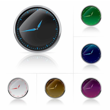 Different colors clock set. Vector illustration on white Stock Photo - Budget Royalty-Free & Subscription, Code: 400-04750859