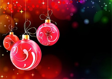 simsearch:400-05695809,k - Vector illustration of Abstract Christmas background with Red Glass Baubles Stock Photo - Budget Royalty-Free & Subscription, Code: 400-04752337