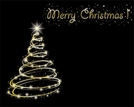 Abstract golden christmas tree on black background. Stock Photo - Budget Royalty-Free & Subscription, Code: 400-04752390