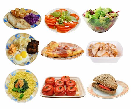 simsearch:400-07319721,k - Assembling of different dishes for lunch or dinner isolated on white background Stockbilder - Microstock & Abonnement, Bildnummer: 400-04752468