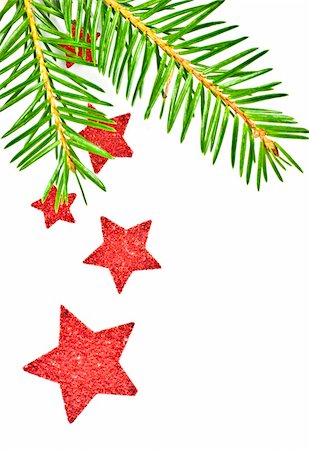 Fir branch with hanging Christmas decorations on a black background. Photographie de stock - Aubaine LD & Abonnement, Code: 400-04752664