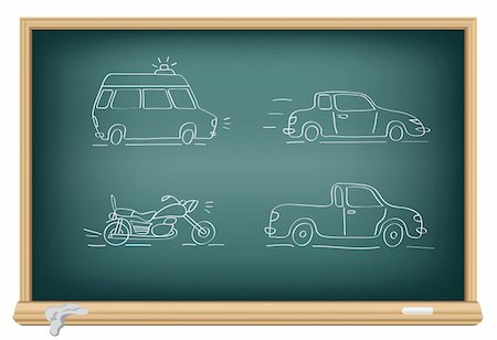 draw bike with people - Drawing cars by a chalk on the classroom blackboard Foto de stock - Super Valor sin royalties y Suscripción, Código: 400-04752679