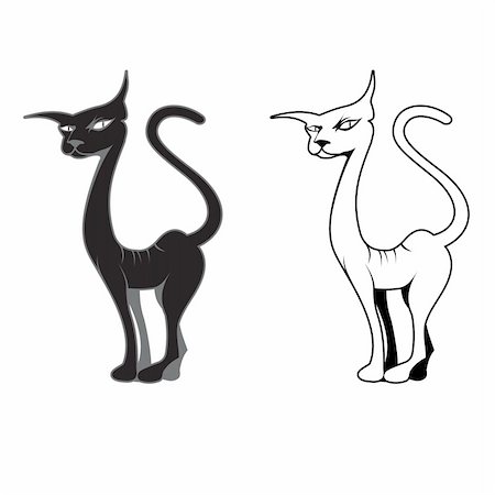 simsearch:400-08137868,k - Black and white cat a silhouette drawing Stock Photo - Budget Royalty-Free & Subscription, Code: 400-04752707
