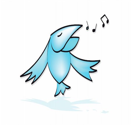 The bird sings vector drawing comic illustration Stock Photo - Budget Royalty-Free & Subscription, Code: 400-04752721