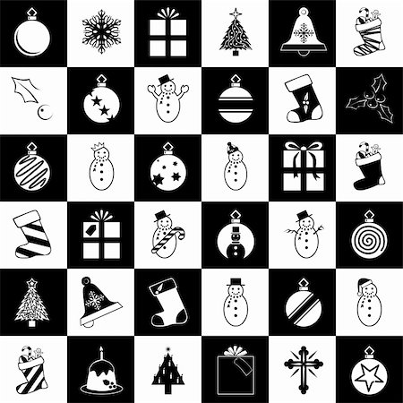 simsearch:400-07838225,k - Christmas object clip art collection in black and white. Vector illustration Photographie de stock - Aubaine LD & Abonnement, Code: 400-04753181