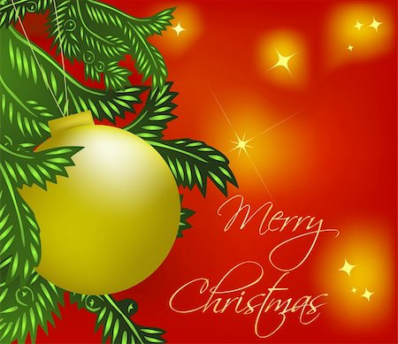 round ornament hanging of a tree - Gold christmas ball ornament on a tree with various other decorations Stock Photo - Budget Royalty-Free & Subscription, Code: 400-04753591