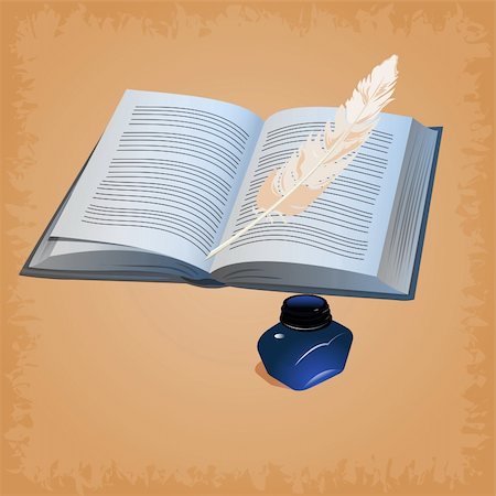 illustration of feather pen with open book Foto de stock - Super Valor sin royalties y Suscripción, Código: 400-04764145