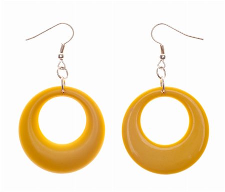 simsearch:614-03468713,k - Retro Modern Yellow Plastic Earrings.  Isolated on White with a Clipping Path. Stock Photo - Budget Royalty-Free & Subscription, Code: 400-04764168