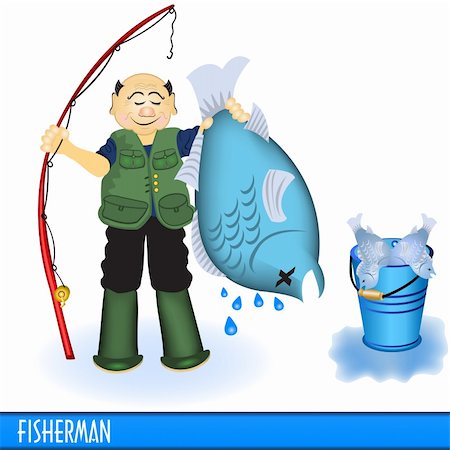 fisherman cartoon - Vector illustration of a fishermen holding a big blue fish. Stock Photo - Budget Royalty-Free & Subscription, Code: 400-04764218