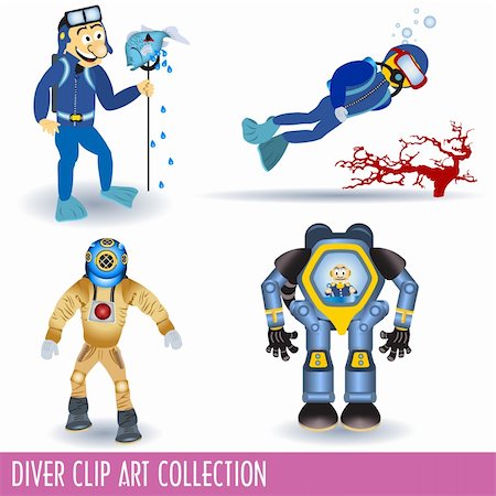 Vector illustration of four divers in different situations. Stock Photo - Budget Royalty-Free & Subscription, Code: 400-04764213