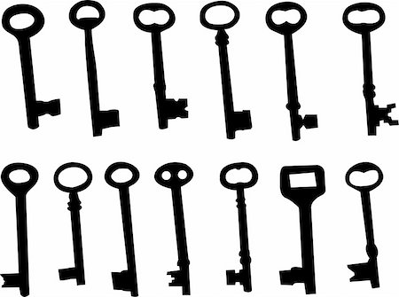 skeleton key doors - collection of keys silhouette - vector Stock Photo - Budget Royalty-Free & Subscription, Code: 400-04764379