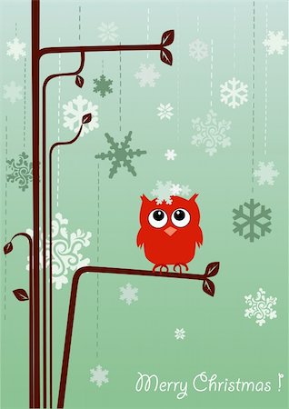 snowman owl - Winter card with bird and snow Stock Photo - Budget Royalty-Free & Subscription, Code: 400-04764573