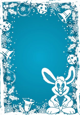 simsearch:400-05374108,k - Christmas grunge frame with rabbit snowflake, mistletoe, bell, element for design, vector illustration Stock Photo - Budget Royalty-Free & Subscription, Code: 400-04764768