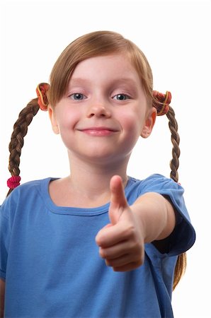 Funny smiling little girl portrait isolated over white background (big thumb up) Fotografie stock - Microstock e Abbonamento, Codice: 400-04764973