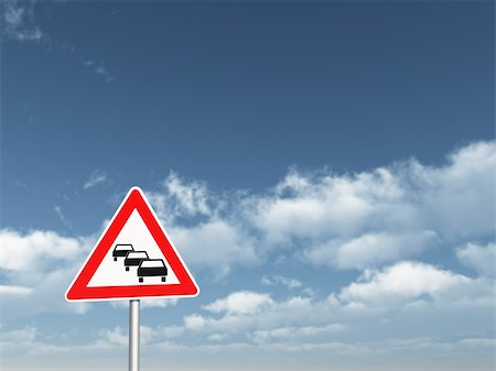 simsearch:400-04480527,k - road sign traffic jam under cloudy blue sky - 3d illustration Stock Photo - Budget Royalty-Free & Subscription, Code: 400-04764990