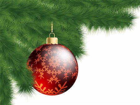 round ornament hanging of a tree - Christmas-tree and decoration ball. EPS 8 vector file included Stock Photo - Budget Royalty-Free & Subscription, Code: 400-04765053