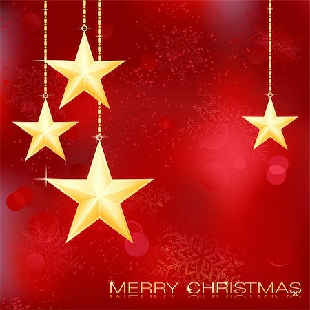 simsearch:400-06457293,k - Festive red Christmas background with golden stars, snow flakes and grunge elements. Foto de stock - Super Valor sin royalties y Suscripción, Código: 400-04765401