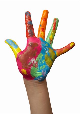 close up of child  hands painted with watercolors, on white background with clipping path Stock Photo - Budget Royalty-Free & Subscription, Code: 400-04765498