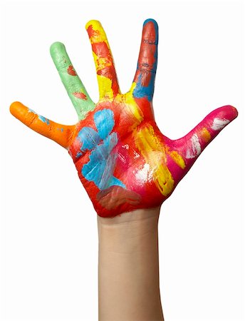 close up of child  hands painted with watercolors, on white background with clipping path Stock Photo - Budget Royalty-Free & Subscription, Code: 400-04765499