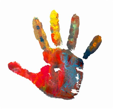close up of child  hands painted with watercolors mark on white background Foto de stock - Super Valor sin royalties y Suscripción, Código: 400-04765502