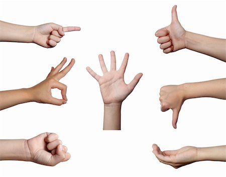 collection of hands gesturing, on white background. each one is in the full camera resolution Stock Photo - Budget Royalty-Free & Subscription, Code: 400-04765525