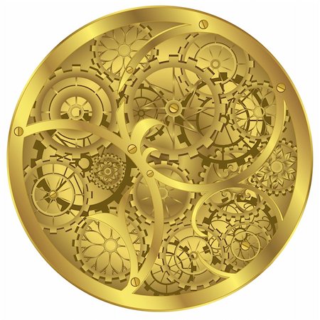 simsearch:400-04670001,k - Difficult clockwork of gold colour on white background Foto de stock - Super Valor sin royalties y Suscripción, Código: 400-04765940