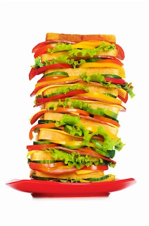 Plate with giant sandwich isolated on the white Stock Photo - Budget Royalty-Free & Subscription, Code: 400-04766085
