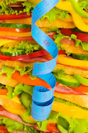 simsearch:400-07099478,k - Concept of healthy food with tape measure and sandwich Stock Photo - Budget Royalty-Free & Subscription, Code: 400-04766096