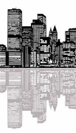 Skyscrapers silhouette with reflection against white (vector illustration) Stock Photo - Budget Royalty-Free & Subscription, Code: 400-04766891