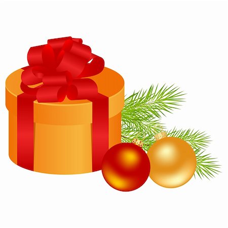 simsearch:400-05177023,k - Christmas gift box with gold and red balls. Vector illustration. Stock Photo - Budget Royalty-Free & Subscription, Code: 400-04767273