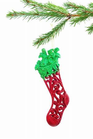 simsearch:400-06477568,k - Pine branches and christmas toy isolated on white background Stockbilder - Microstock & Abonnement, Bildnummer: 400-04767888