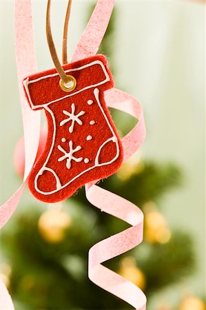 simsearch:400-05177023,k - Holiday series: Christmas red gift bootl decoration and fir Stock Photo - Budget Royalty-Free & Subscription, Code: 400-04768347