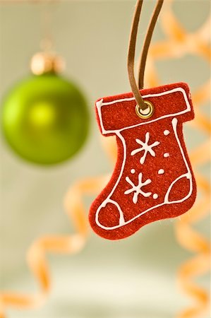 simsearch:400-05177023,k - Holiday series: green Christmas ball and red gift boot Stock Photo - Budget Royalty-Free & Subscription, Code: 400-04768343